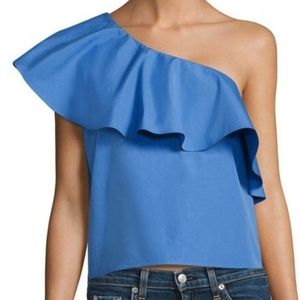 Alice +Olivia one shoulder blue ruffle top, S